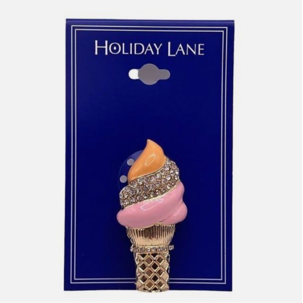 Holiday Lane Gold-Tone Pavé Ice Cream Cone Pin
